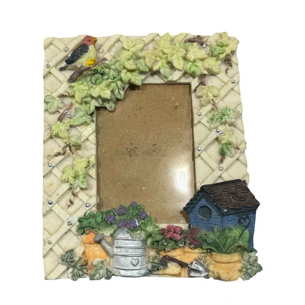 Vintage 3D Garden Photo Frame Birdhouse Floral Cottagecore Shabby Chic Decor